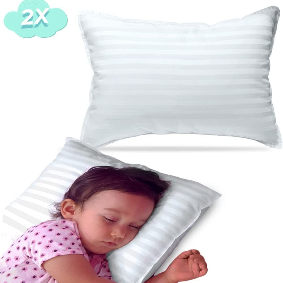 kinder Fluff Toddler Pillow (2X)-The Only Baby Pillow with 300T Cotton &  Down Alternative Fill for Baby Crib & Toddler Bed- Neck Pillow for Kids as  Nursery Floor Pillow- Toddler Pillows for